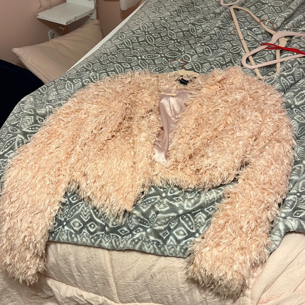 Pink fluffy very cute little jacket , size medium